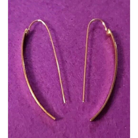 Long Dangle Threader Earrings Curved Bar Shiny Yellow Gold Tone Pierced New - Picture 1 of 5